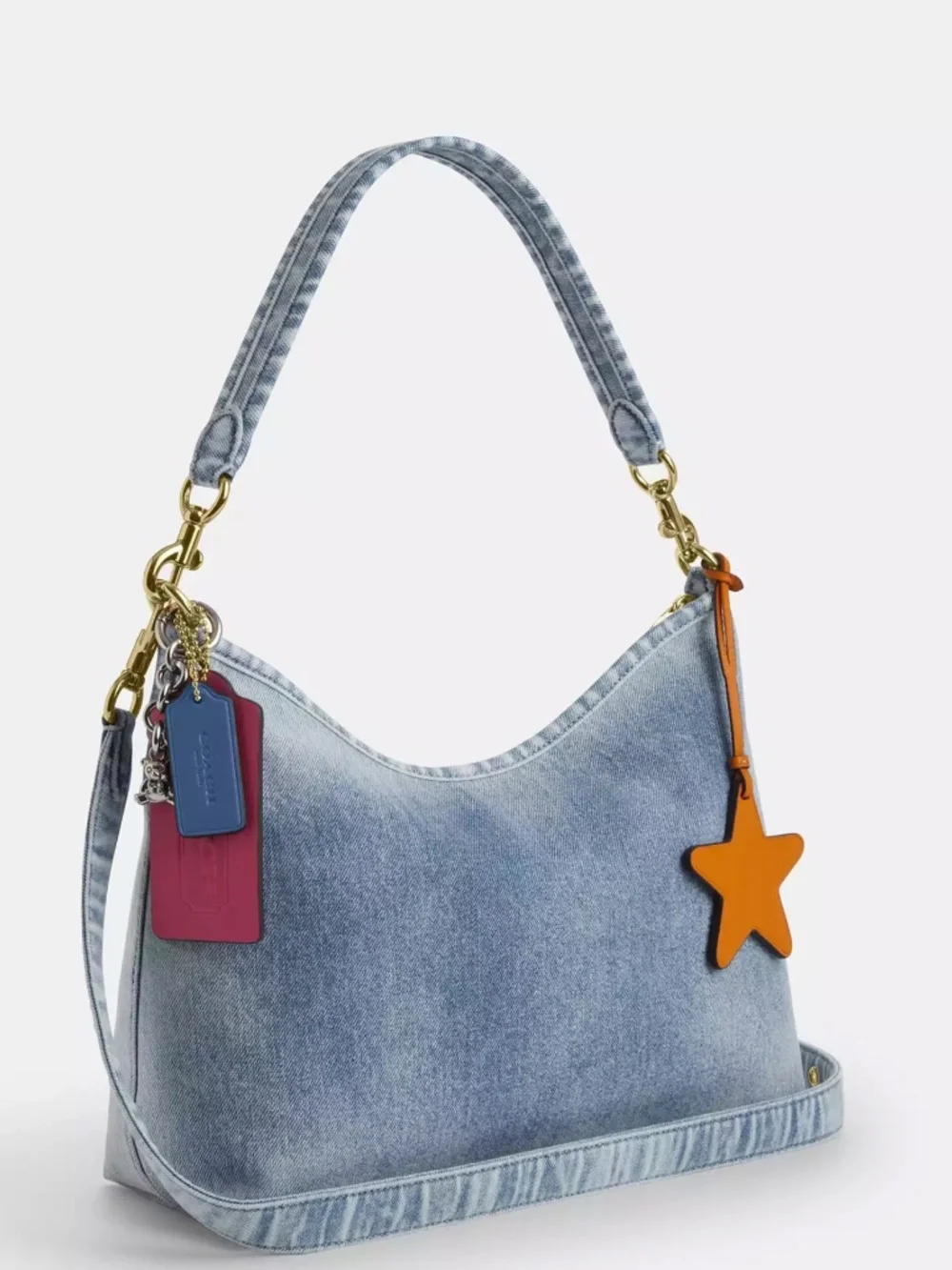 Laurel Shoulder Bag In Loved Denim With Charms